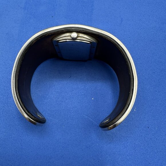 Vintage Fossil Womens Watch Wide Stainless Steel Cuff Leather Band 90’s Bracelet - Picture 9 of 15